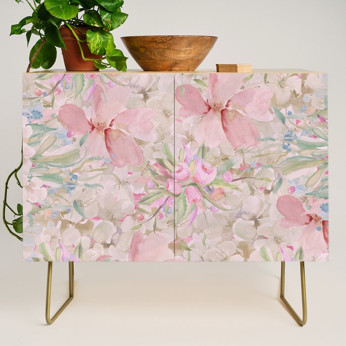 Modern Pastel Pink Watercolor Chic Floral Credenza Gallery Image 1