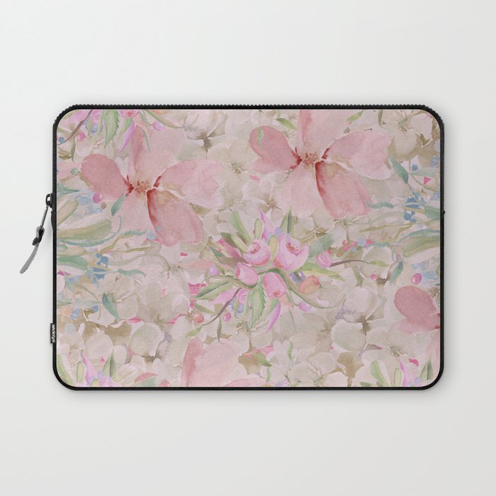 Modern Pastel Pink Watercolor Chic Floral Laptop Sleeve Gallery Image 1