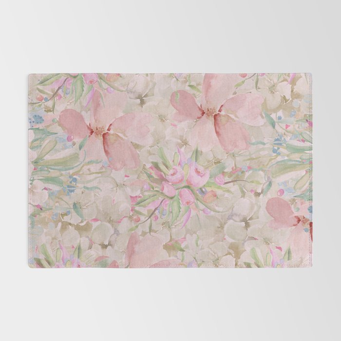 Modern Pastel Pink Watercolor Chic Floral Rug Gallery Image 2