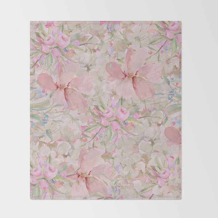 Modern Pastel Pink Watercolor Chic Floral Throw Blanket Gallery Image 2