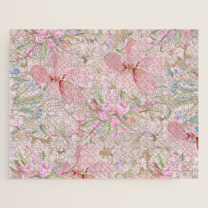 Modern Pastel Pink Watercolor Chic Floral Jigsaw Puzzle Gallery Image 1