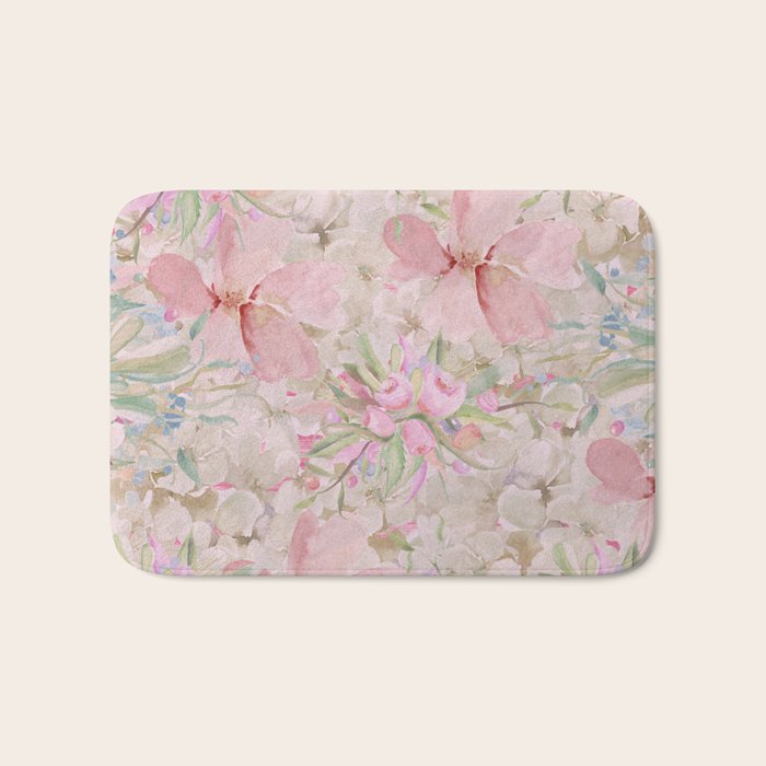 Modern Pastel Pink Watercolor Chic Floral Bath Mat Gallery Image 1