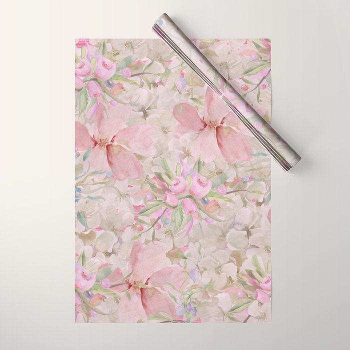 Modern Pastel Pink Watercolor Chic Floral Wrapping Paper Gallery Image 1