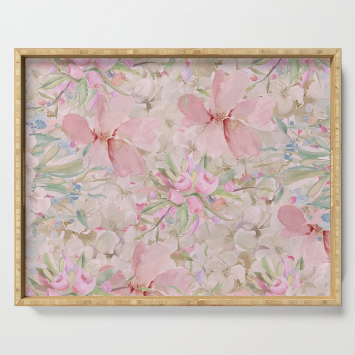 Modern Pastel Pink Watercolor Chic Floral Serving Tray Gallery Image 1