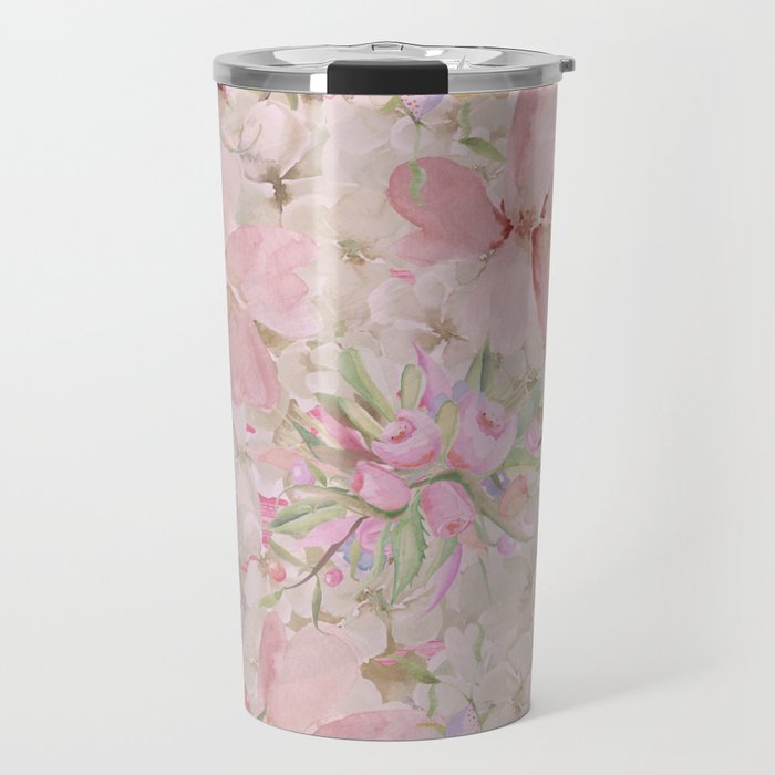 Modern Pastel Pink Watercolor Chic Floral Travel Mug Gallery Image 1