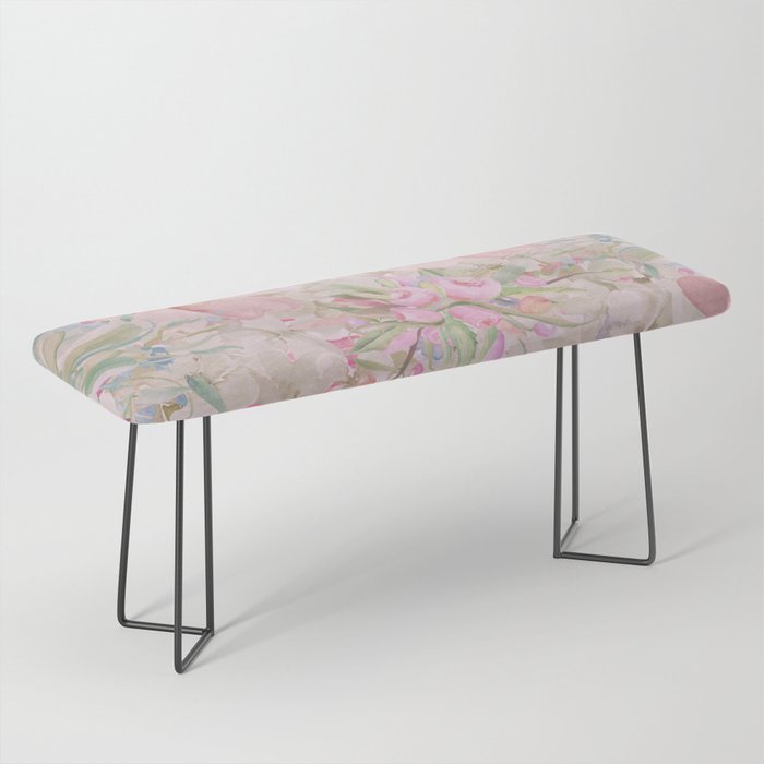Modern Pastel Pink Watercolor Chic Floral Bench Gallery Image 1