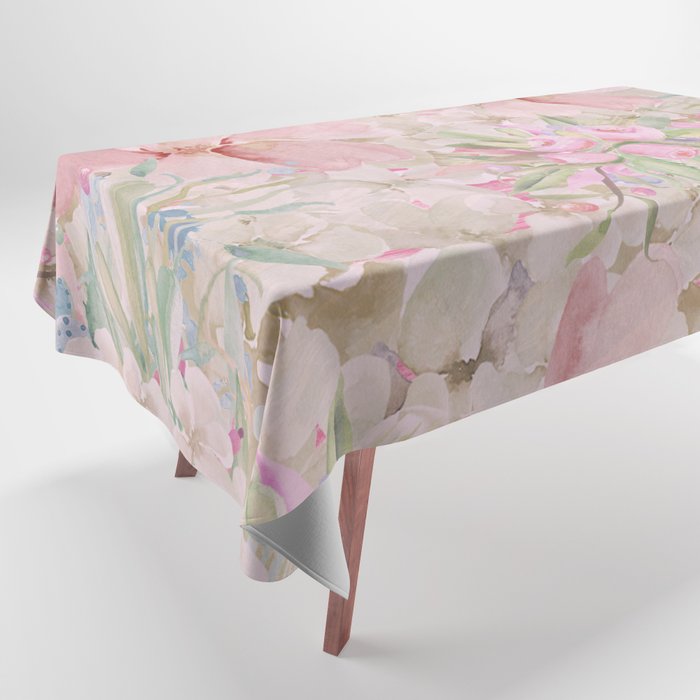 Modern Pastel Pink Watercolor Chic Floral Tablecloth Gallery Image 1