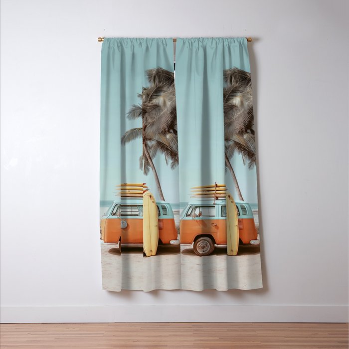 Surf Van II - Vintage Coastal Adventure Print Window Curtain Gallery Image 3