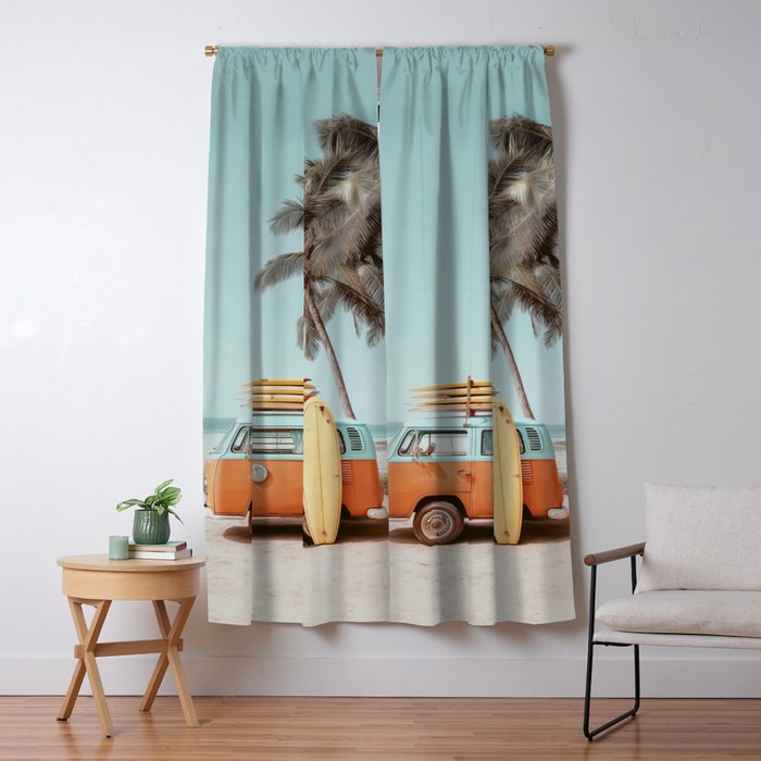 Surf Van II - Vintage Coastal Adventure Print Window Curtain Gallery Image 5