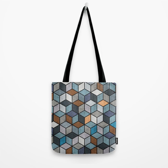 Colorful Concrete Cubes - Blue, Grey, Brown Tote Bag Gallery Image 2