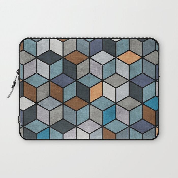 Colorful Concrete Cubes - Blue, Grey, Brown Laptop Sleeve Gallery Image 1