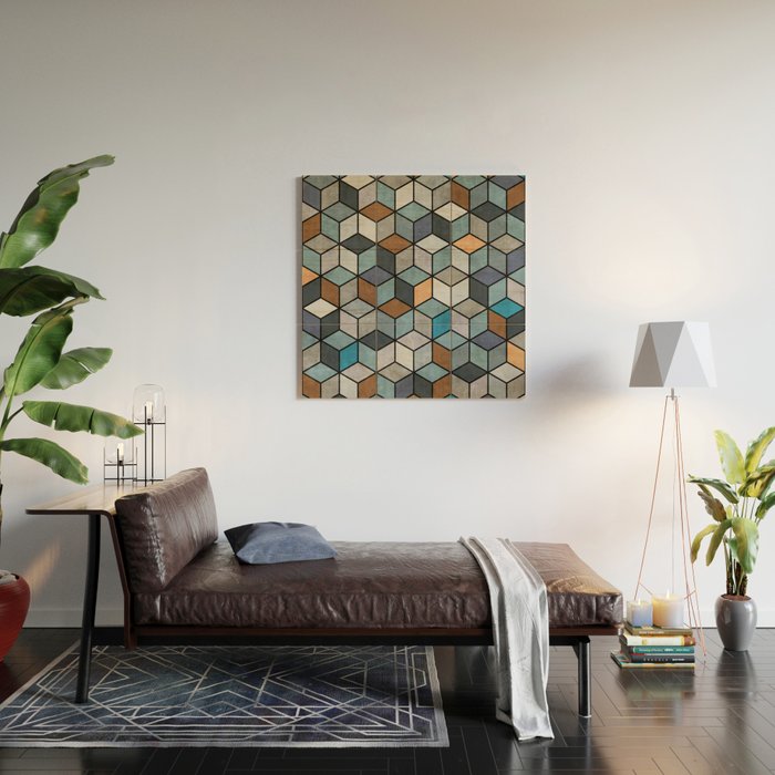 Colorful Concrete Cubes - Blue, Grey, Brown Wood Wall Art Gallery Image 2