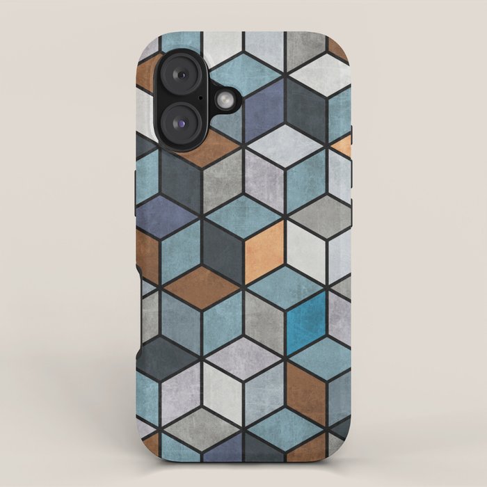 Colorful Concrete Cubes - Blue, Grey, Brown iPhone Case Gallery Image 1