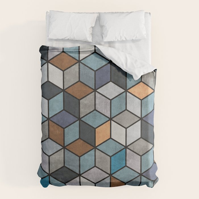 Colorful Concrete Cubes - Blue, Grey, Brown Duvet Cover Gallery Image 6