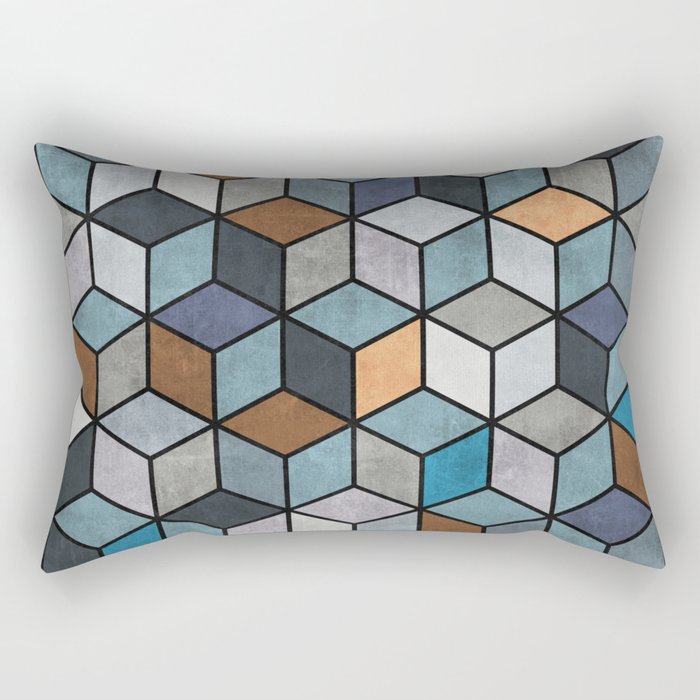 Colorful Concrete Cubes - Blue, Grey, Brown Rectangular Pillow Gallery Image 1