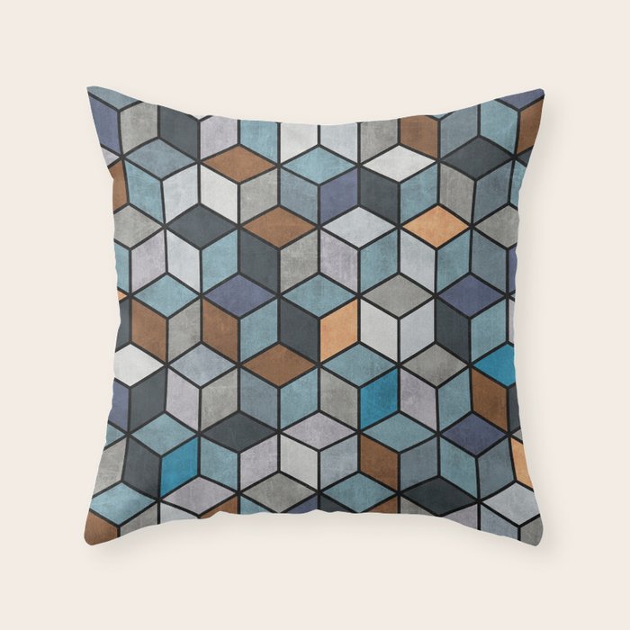 Colorful Concrete Cubes - Blue, Grey, Brown Throw Pillow Gallery Image 6