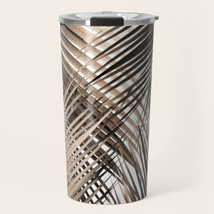 Golden Brown Palm Leaves Dream - Cali Summer Vibes #1 #tropical #decor #art #society6 Travel Mug Gallery Image 1