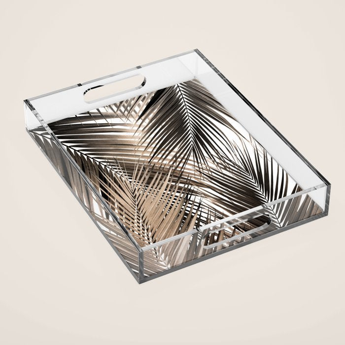 Golden Brown Palm Leaves Dream - Cali Summer Vibes #1 #tropical #decor #art #society6 Acrylic Tray Gallery Image 1