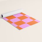 Checkerboard Retro Check Geometric Checked Pattern in Bright Orange and Pink Yoga Mat Gallery Image 2