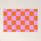 Checkerboard Retro Check Geometric Checked Pattern in Bright Orange and Pink Welcome Mat Gallery Image 1
