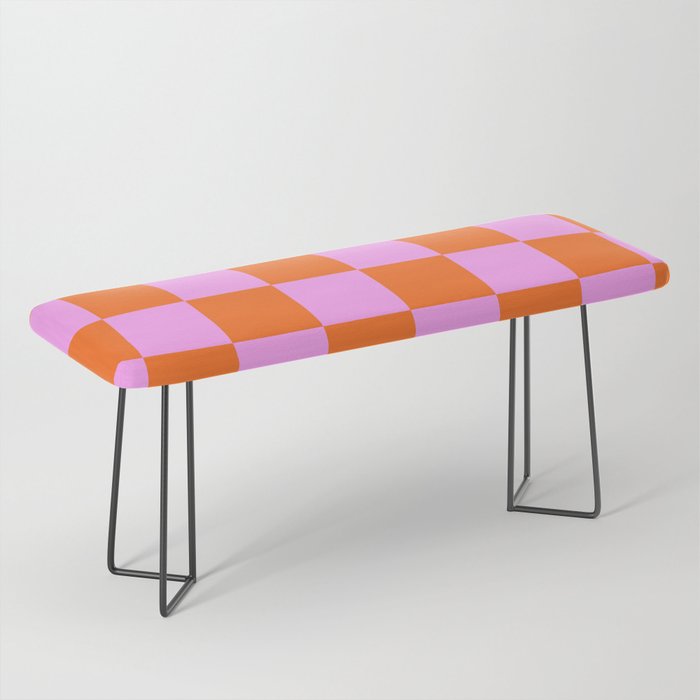 Checkerboard Retro Check Geometric Checked Pattern in Bright Orange and Pink Bench Gallery Image 1