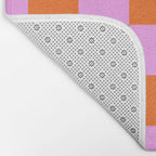 Checkerboard Retro Check Geometric Checked Pattern in Bright Orange and Pink Bath Mat Gallery Image 2