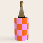 Checkerboard Retro Check Geometric Checked Pattern in Bright Orange and Pink Wine Chiller Gallery Image 3