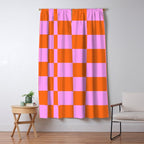 Checkerboard Retro Check Geometric Checked Pattern in Bright Orange and Pink Window Curtain Gallery Image 5