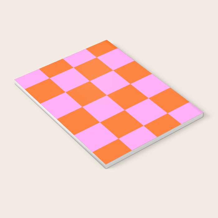 Checkerboard Retro Check Geometric Checked Pattern in Bright Orange and Pink Notebook Gallery Image 3