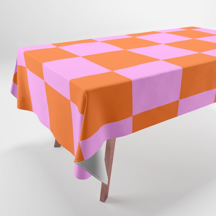 Checkerboard Retro Check Geometric Checked Pattern in Bright Orange and Pink Tablecloth Gallery Image 1