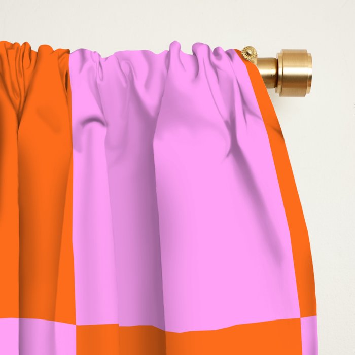 Checkerboard Retro Check Geometric Checked Pattern in Bright Orange and Pink Window Curtain Gallery Image 2