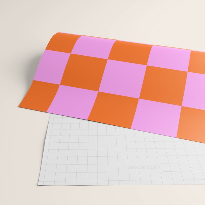 Checkerboard Retro Check Geometric Checked Pattern in Bright Orange and Pink Wrapping Paper Gallery Image 2
