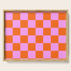 Checkerboard Retro Check Geometric Checked Pattern in Bright Orange and Pink Serving Tray Gallery Image 1