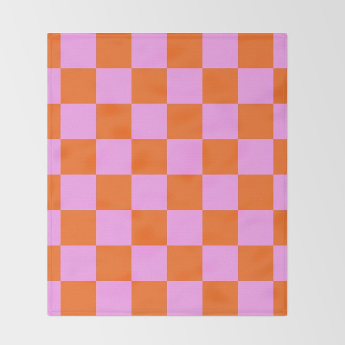 Checkerboard Retro Check Geometric Checked Pattern in Bright Orange and Pink Throw Blanket Gallery Image 2