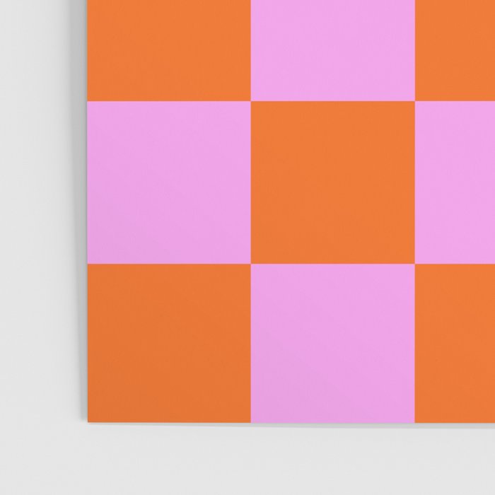 Checkerboard Retro Check Geometric Checked Pattern in Bright Orange and Pink Poster Gallery Image 3