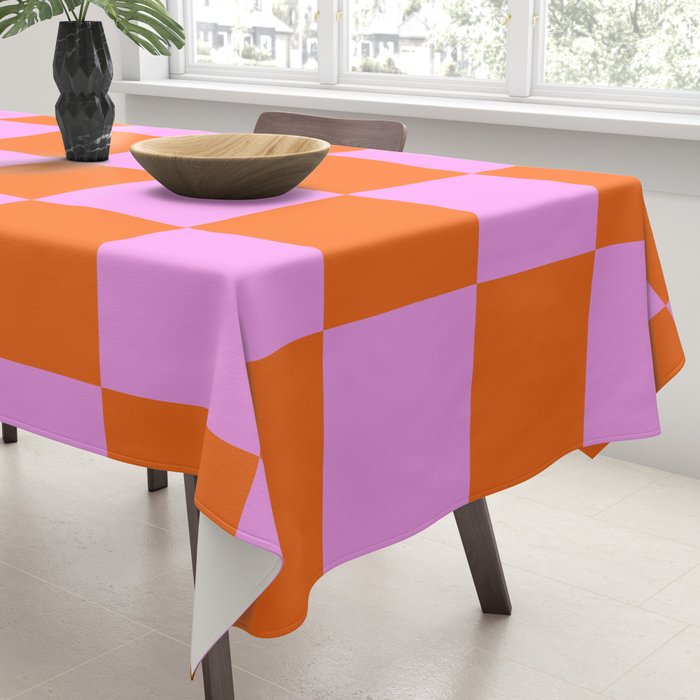Checkerboard Retro Check Geometric Checked Pattern in Bright Orange and Pink Tablecloth Gallery Image 3