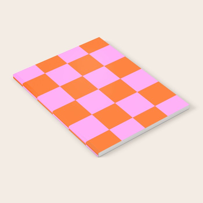 Checkerboard Retro Check Geometric Checked Pattern in Bright Orange and Pink Notebook Gallery Image 1