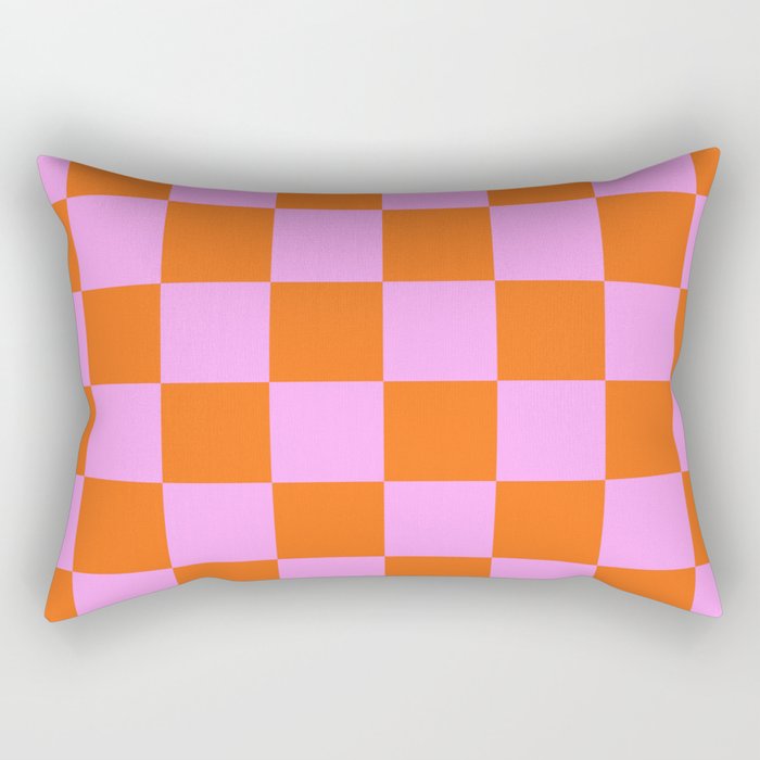 Checkerboard Retro Check Geometric Checked Pattern in Bright Orange and Pink Rectangular Pillow Gallery Image 1