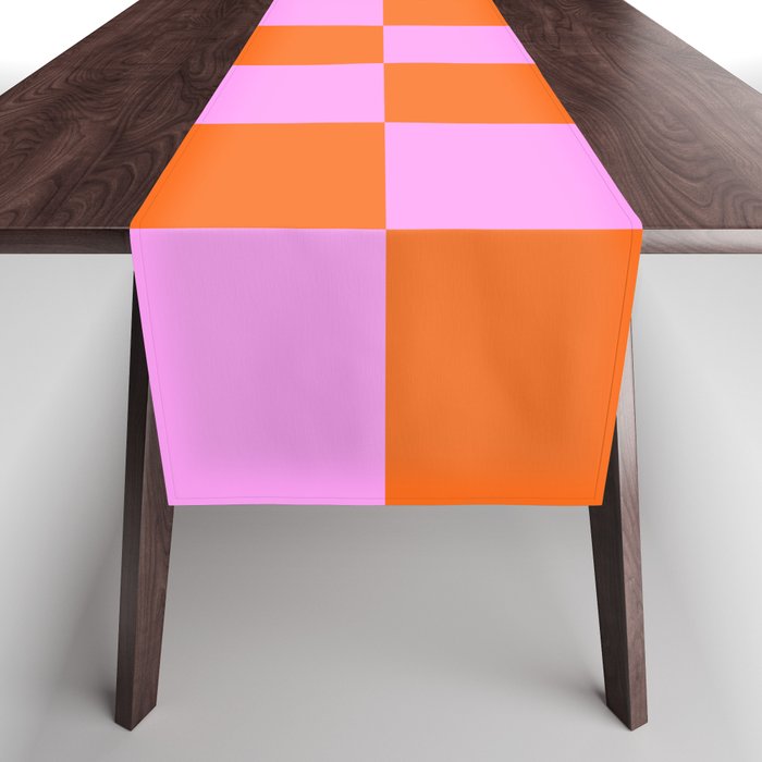 Checkerboard Retro Check Geometric Checked Pattern in Bright Orange and Pink Table Runner Gallery Image 1