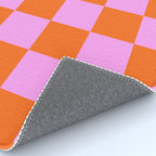 Checkerboard Retro Check Geometric Checked Pattern in Bright Orange and Pink Rug Gallery Image 4