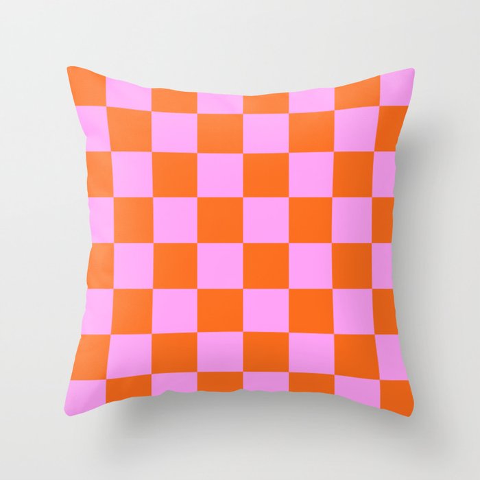 Checkerboard Retro Check Geometric Checked Pattern in Bright Orange and Pink Throw Pillow Gallery Image 6
