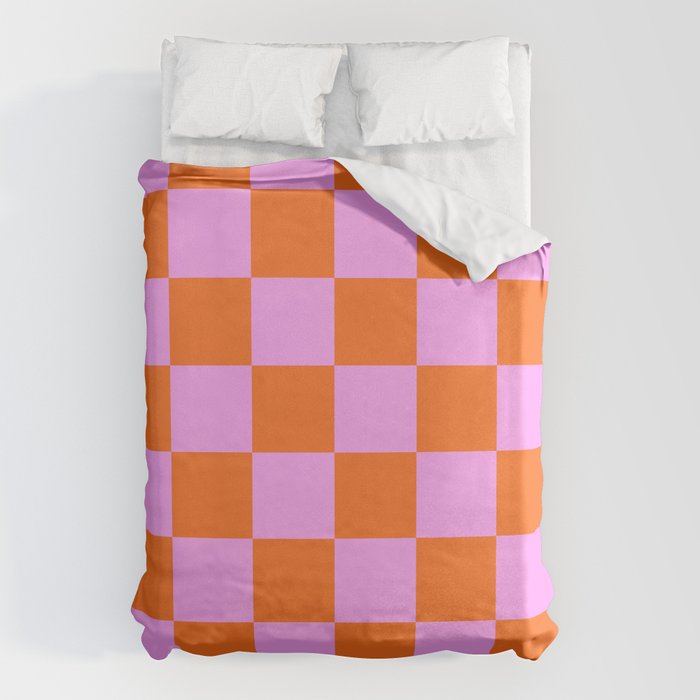 Checkerboard Retro Check Geometric Checked Pattern in Bright Orange and Pink Duvet Cover Gallery Image 6