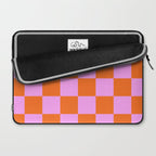 Checkerboard Retro Check Geometric Checked Pattern in Bright Orange and Pink Laptop Sleeve Gallery Image 2