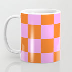 Checkerboard Retro Check Geometric Checked Pattern in Bright Orange and Pink Coffee Mug Gallery Image 3