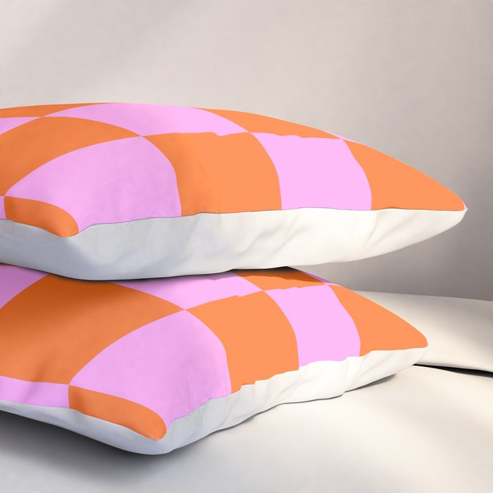 Checkerboard Retro Check Geometric Checked Pattern in Bright Orange and Pink Pillow Sham Gallery Image 3