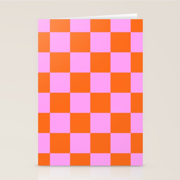 Checkerboard Retro Check Geometric Checked Pattern in Bright Orange and Pink Stationery Card Gallery Image 2