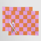 Checkerboard Retro Check Geometric Checked Pattern in Bright Orange and Pink Placemat Gallery Image 1