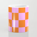 Checkerboard Retro Check Geometric Checked Pattern in Bright Orange and Pink Coffee Mug Gallery Image 4