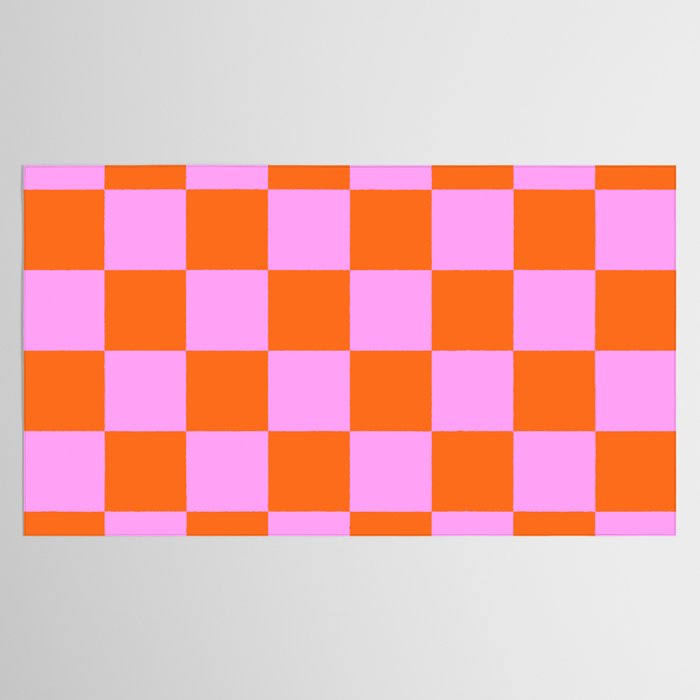 Checkerboard Retro Check Geometric Checked Pattern in Bright Orange and Pink Tablecloth Gallery Image 2
