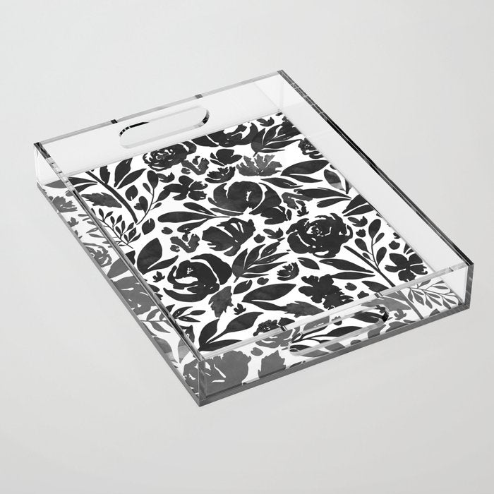 Simple black and white flower garden Acrylic Tray Gallery Image 1